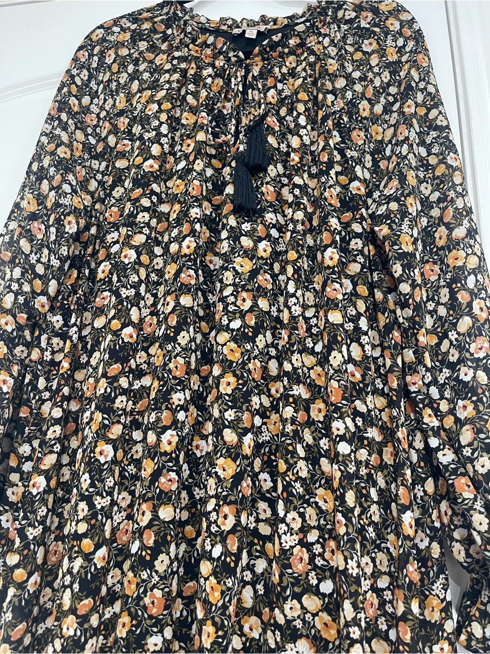 Black Floral Tiered Maxi Dress with Tie Neck Detail - Picture 2 of 2